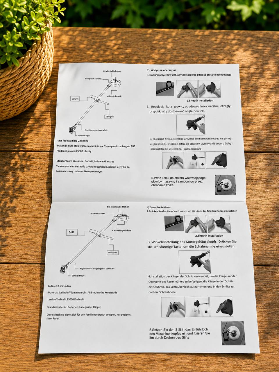 Akumulatorowa podkaszarka do trawy 18V + 2 akumulatory + 8 zapasowych ostrzy 8