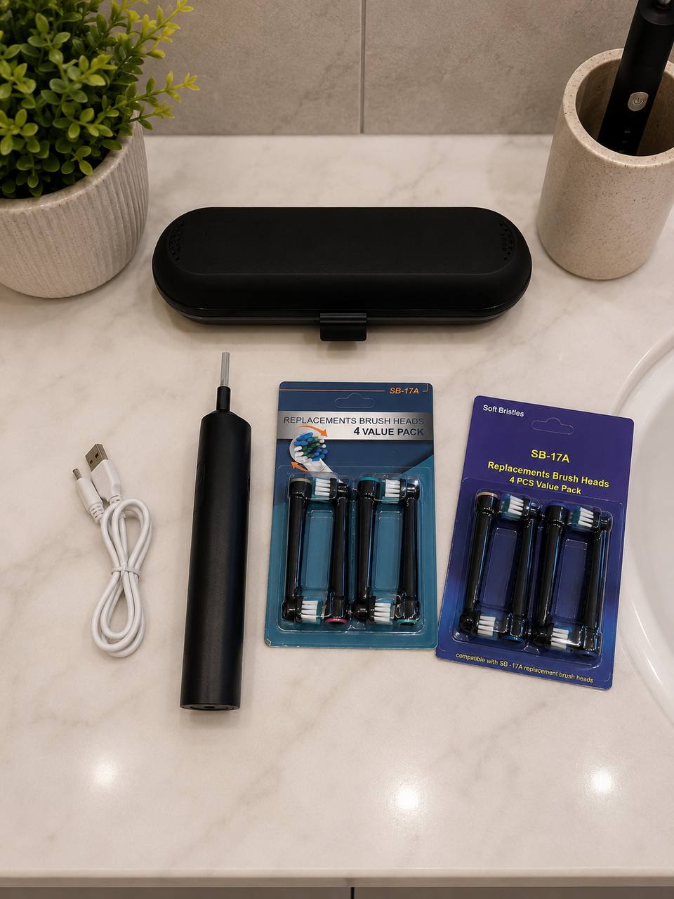 Szczoteczka Elektryczna Soniczna USB + Etui + 8 Końcówek 4