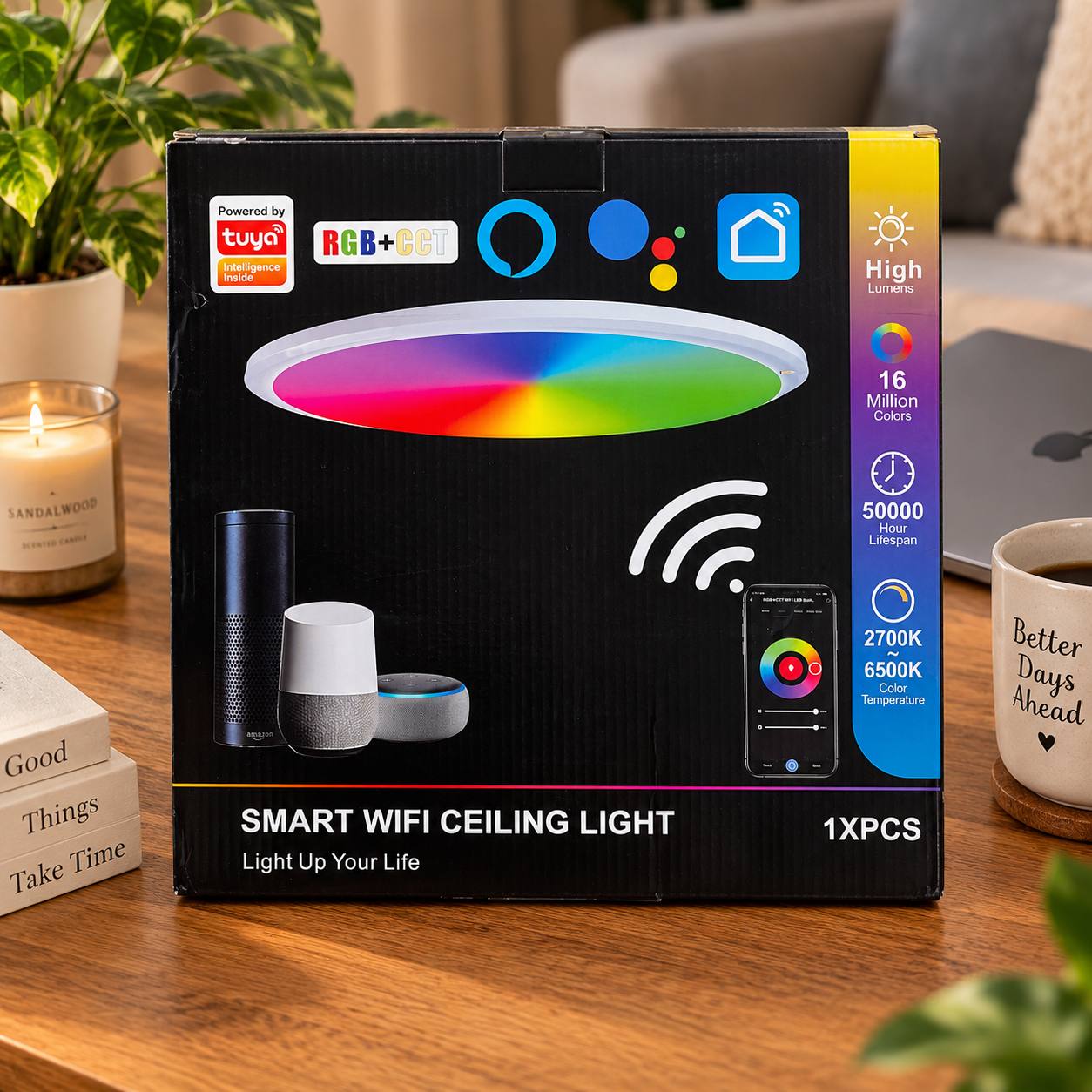 nteligentna lampa sufitowa LED WiFi RGB+CCT 24W Tuya