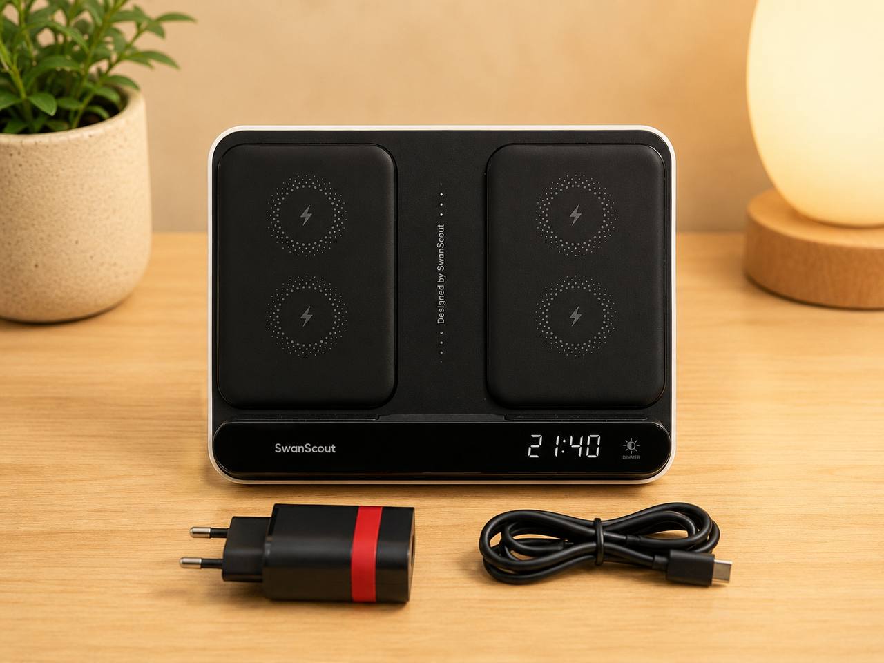 Зарядная станция SwanScout 710A 3-в-1 — 2 iPhone + Apple Watch с часами 2