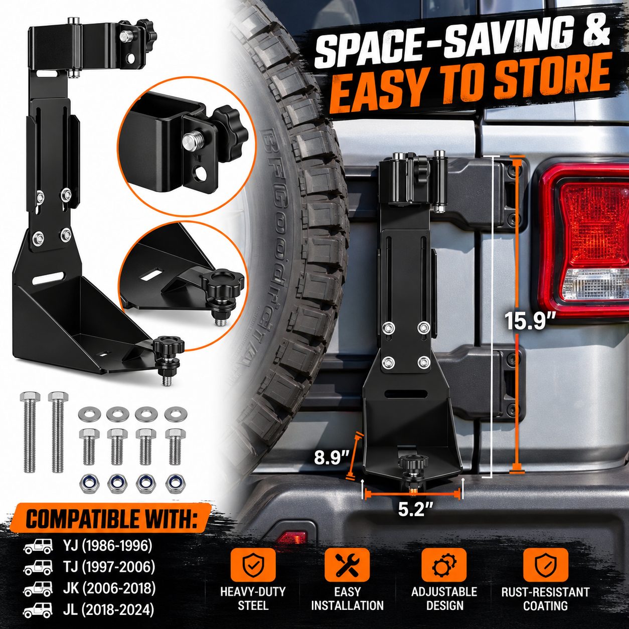 VEVOR Hi-Lift Jack Mount for Jeep Wrangler YJ, TJ, JK, JL - Installation Kit