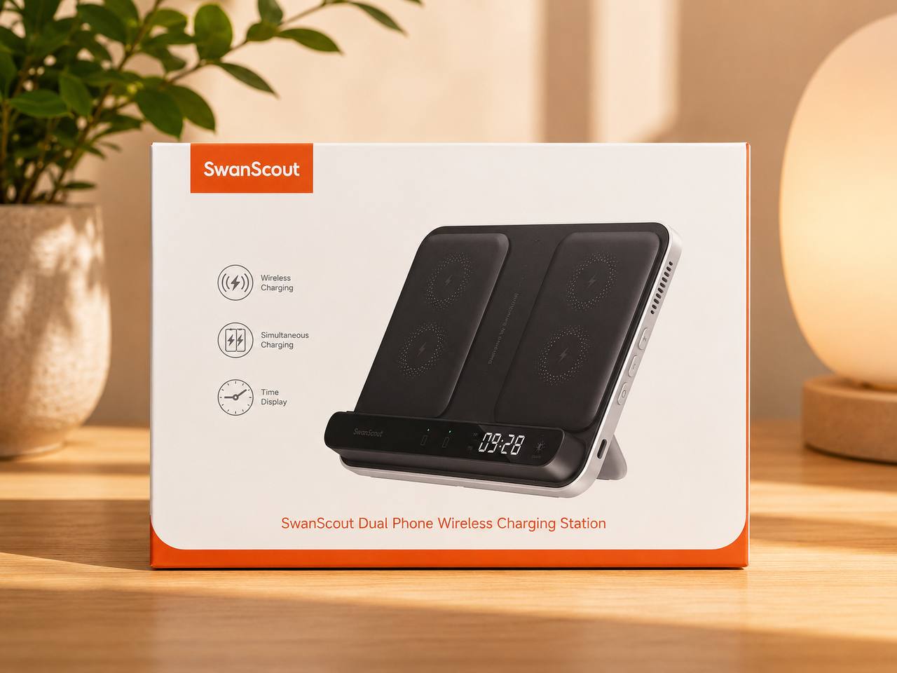 Stacja Ładowania SwanScout 710A 3w1 – 2x iPhone + Apple Watch z Zegarem