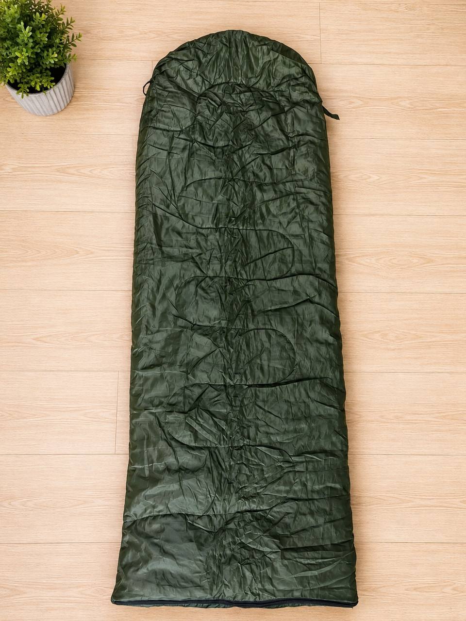 Śpiwór turystyczny 80 × 210 cm – lekki, z kapturem, zielony 3