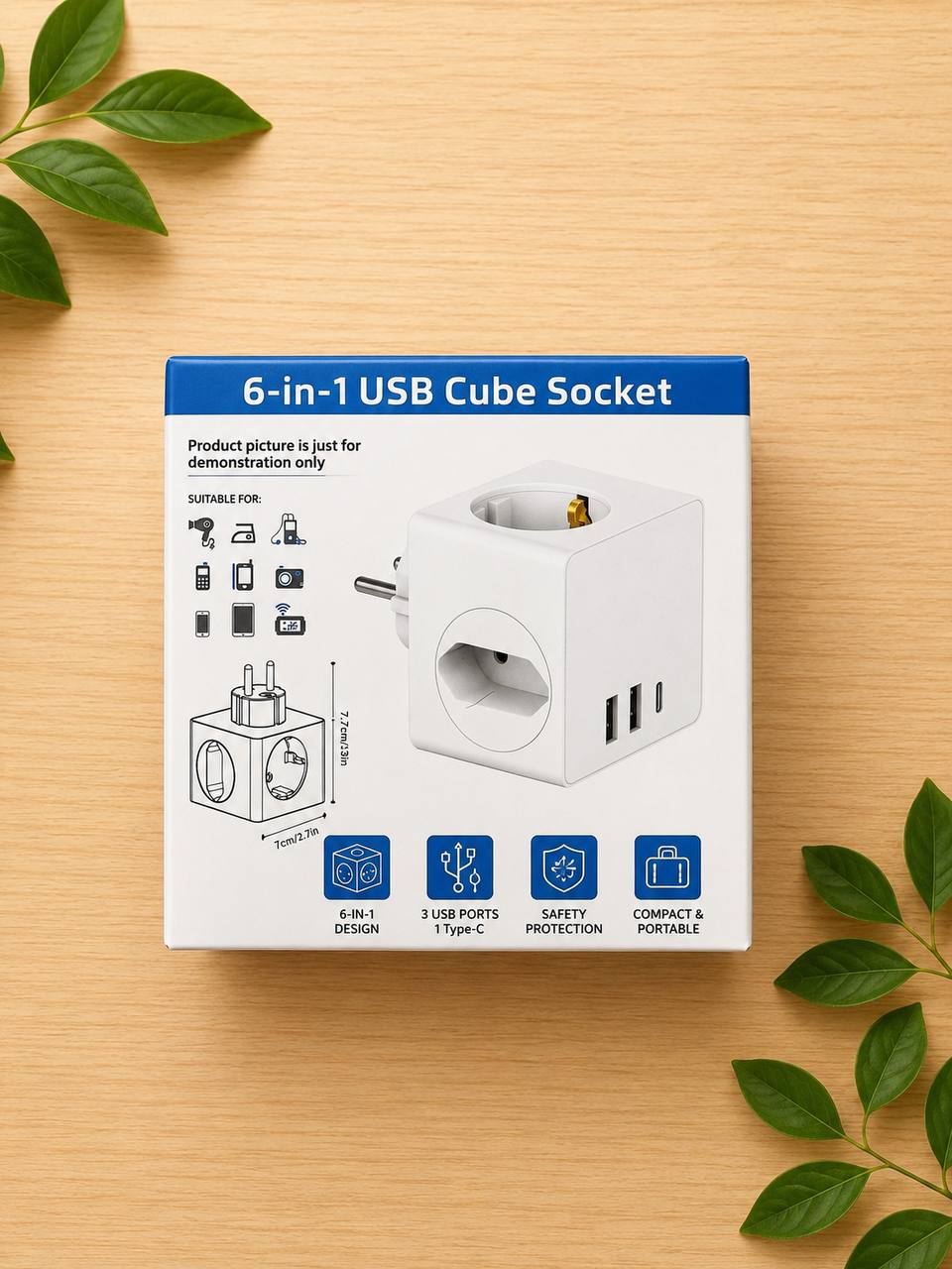 Kostka Rozgałęźnik 6w1 USB Cube 3x Gniazdo 3x USB + USB-C
