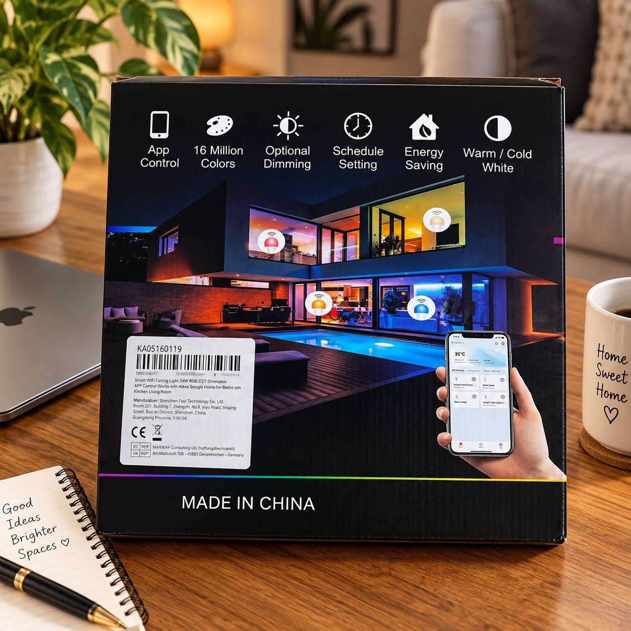 nteligentna lampa sufitowa LED WiFi RGB+CCT 24W Tuya 2