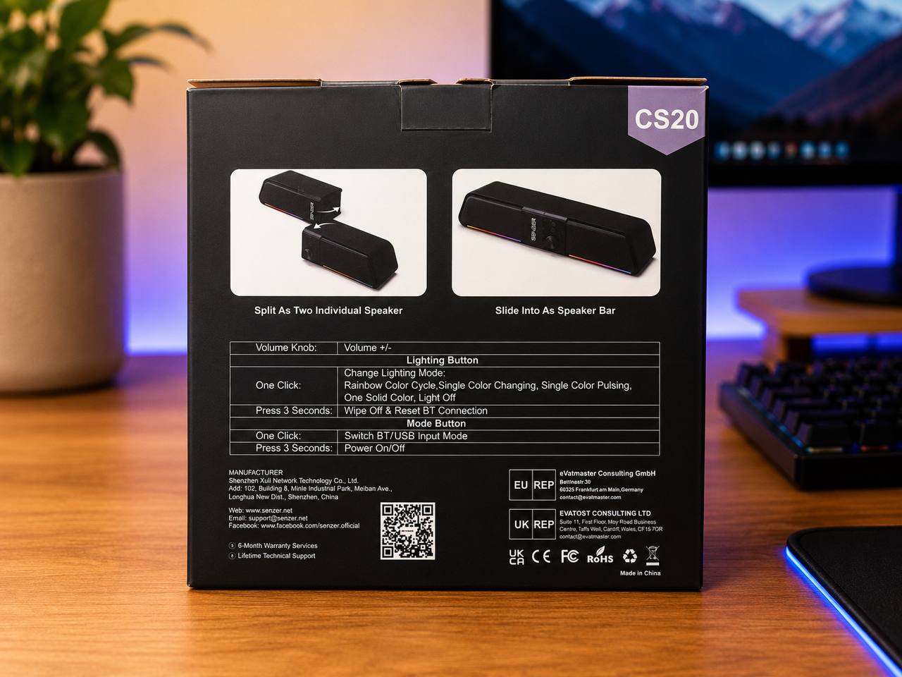 Компьютерные колонки SENZER CS20 RGB Bluetooth USB Stereo 2