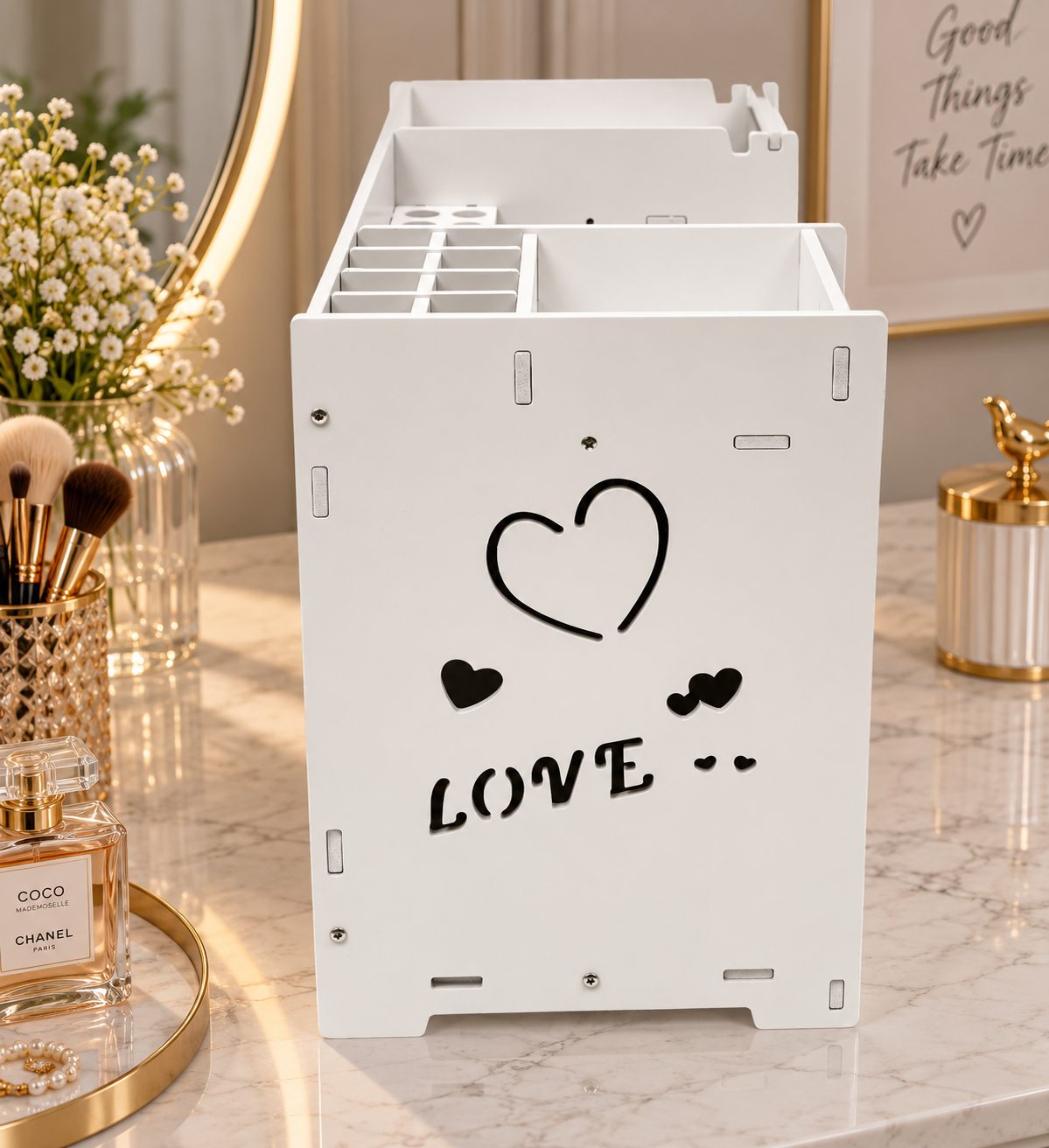 Biała Szafka Organizator na Kosmetyki z Szufladami i Lustrem 45 × 19 × 27 cm 5