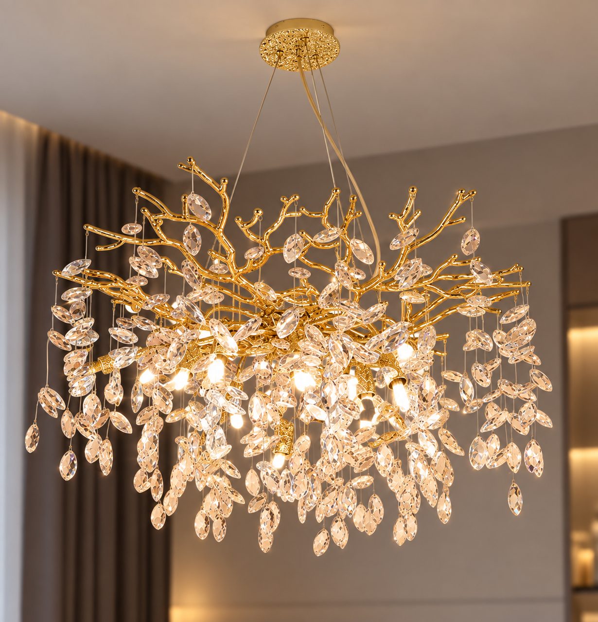 Gold Crystal Chandelier in a Branch Style