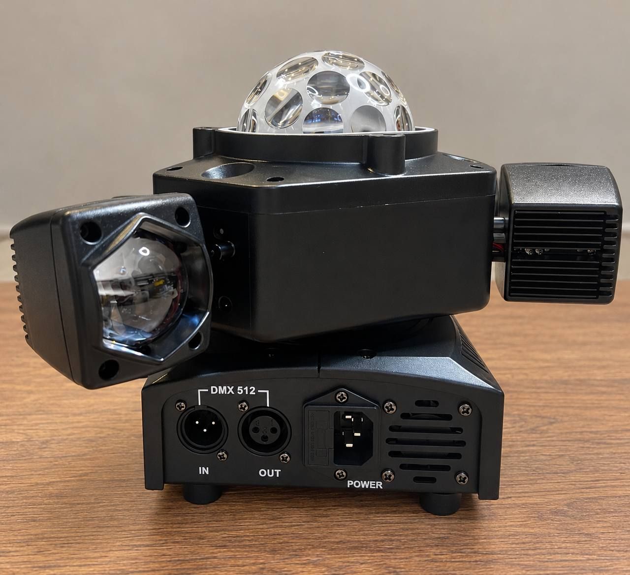Mini moving head LED z kulą dyskotekową, 3 głowice ruchome, sterowanie DMX 512 3