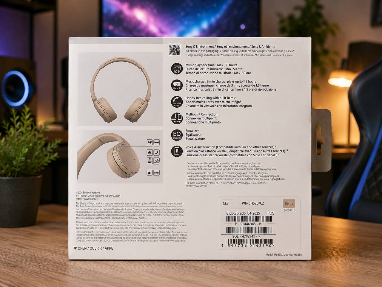 Słuchawki bezprzewodowe Sony WH-CH520 Beżowe Bluetooth 4