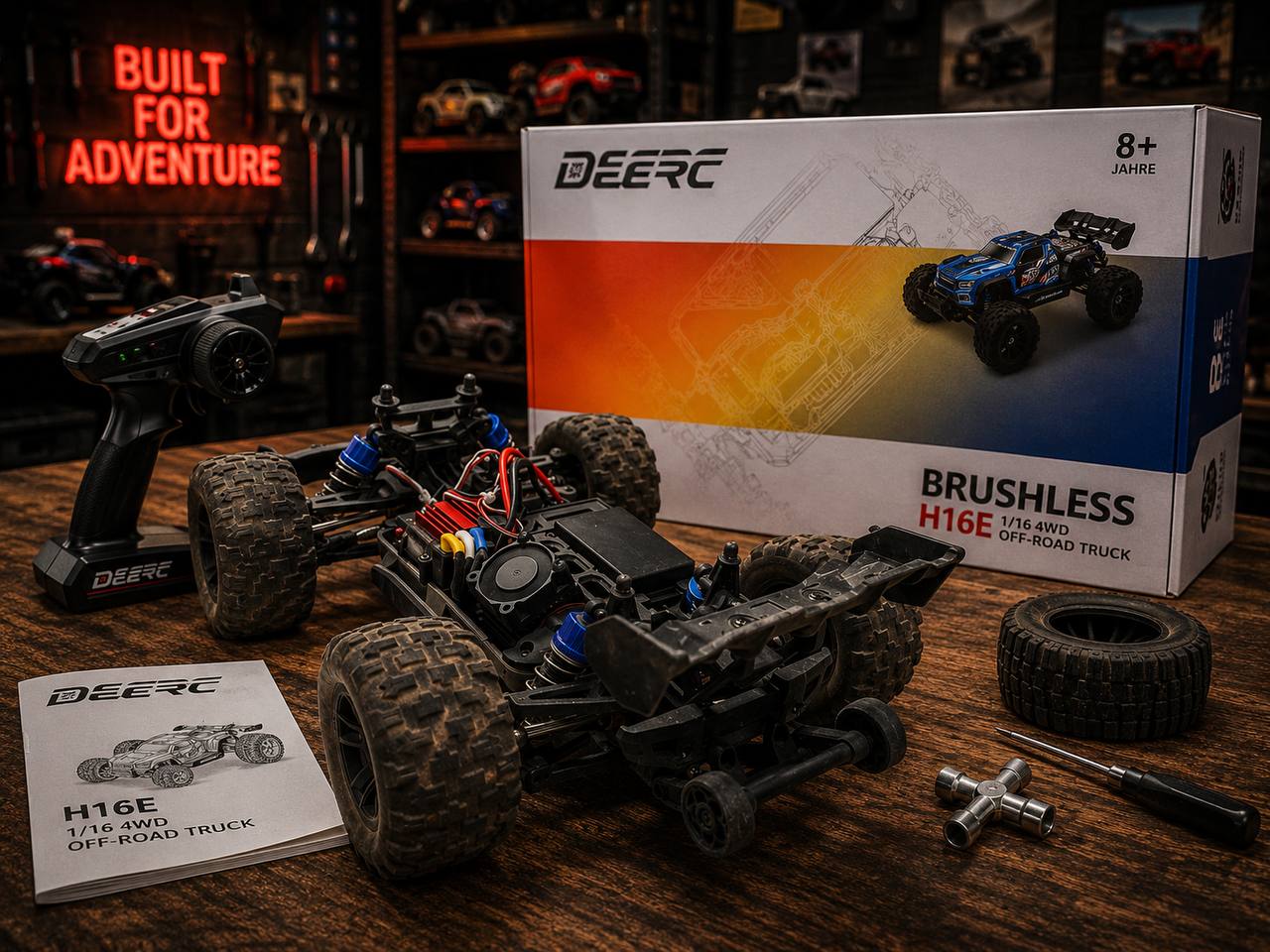 DEERC H16E 1:16 4WD Brushless – Samochód RC do 30 km/h | 2 Akumulatory 4