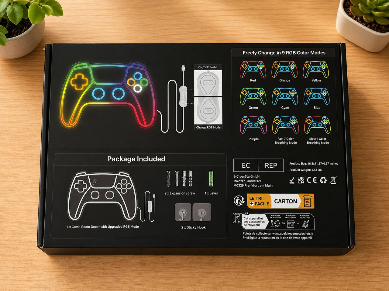 Neon LED RGB Pad Gamingowy – Dekoracja Ścienna do Pokoju Gracza USB 2