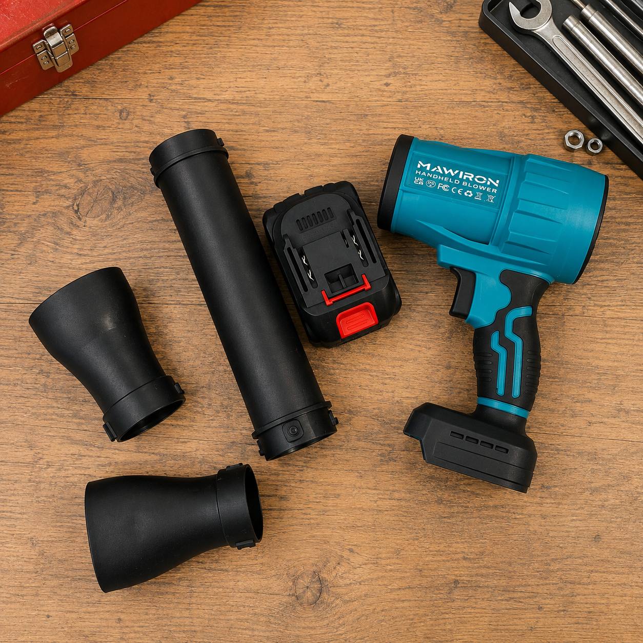 Akumulatorowa Dmuchawa do Liści Kurzu 18V + Akumulator 3000mAh + 3 Dysze 6