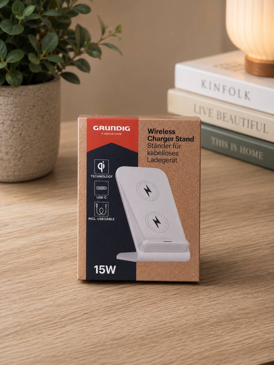 Ładowarka Indukcyjna GRUNDIG 15W Qi USB-C Stojak Bezprzewodowy 4