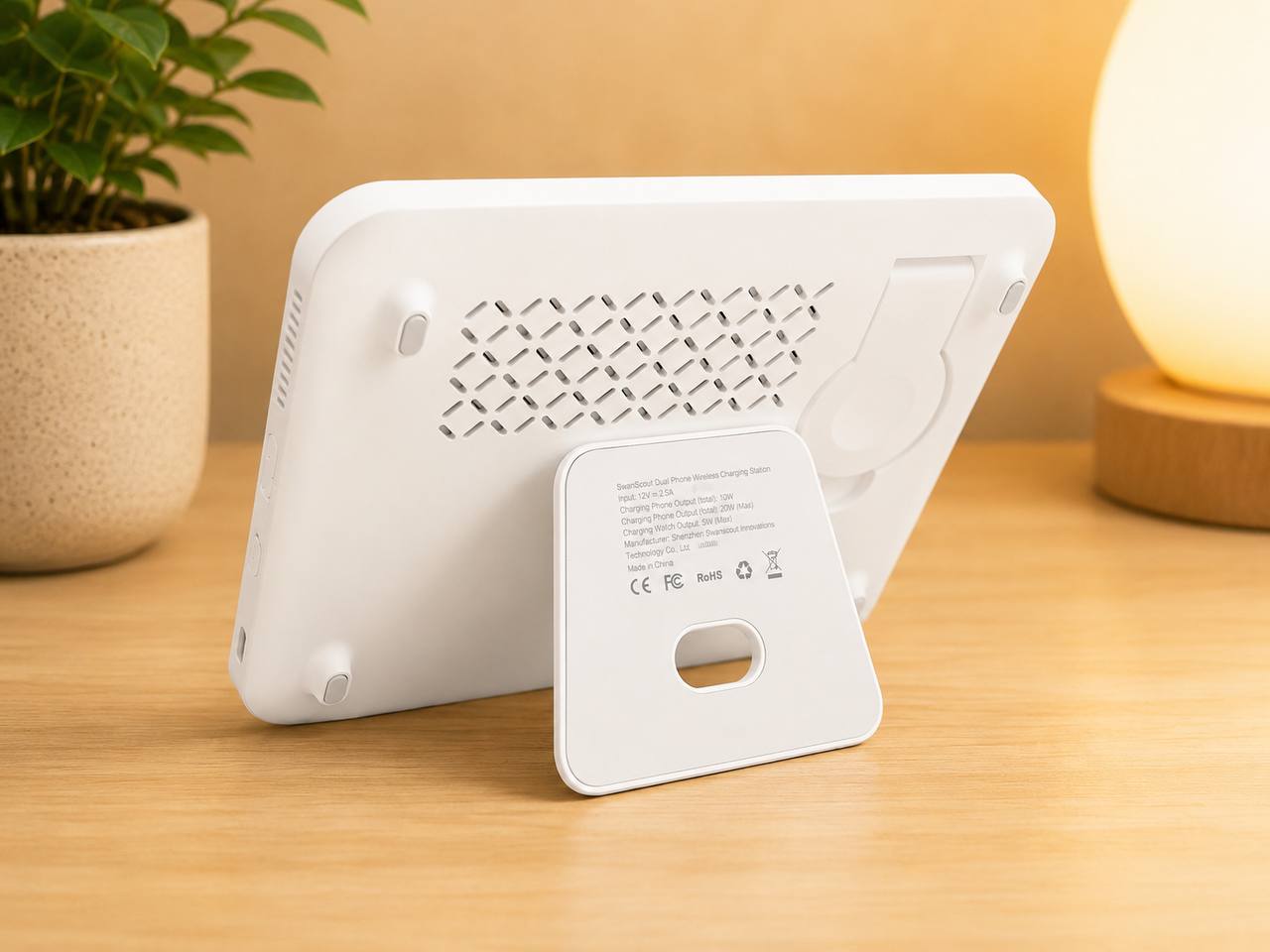 Зарядная станция SwanScout 710A 3-в-1 — 2 iPhone + Apple Watch с часами 4