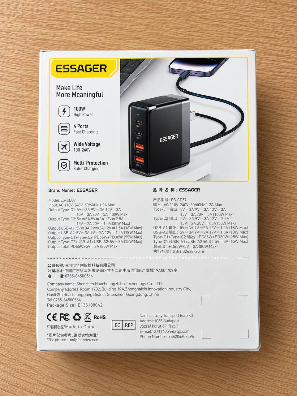 Ładowarka sieciowa ESSAGER 100W – 4 porty USB 2