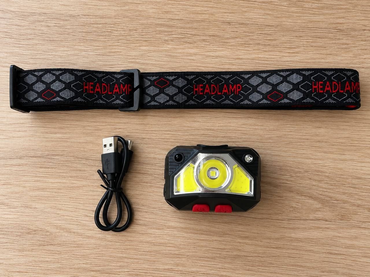 Latarka czołowa LED COB z regulowanym paskiem i ładowaniem USB 2