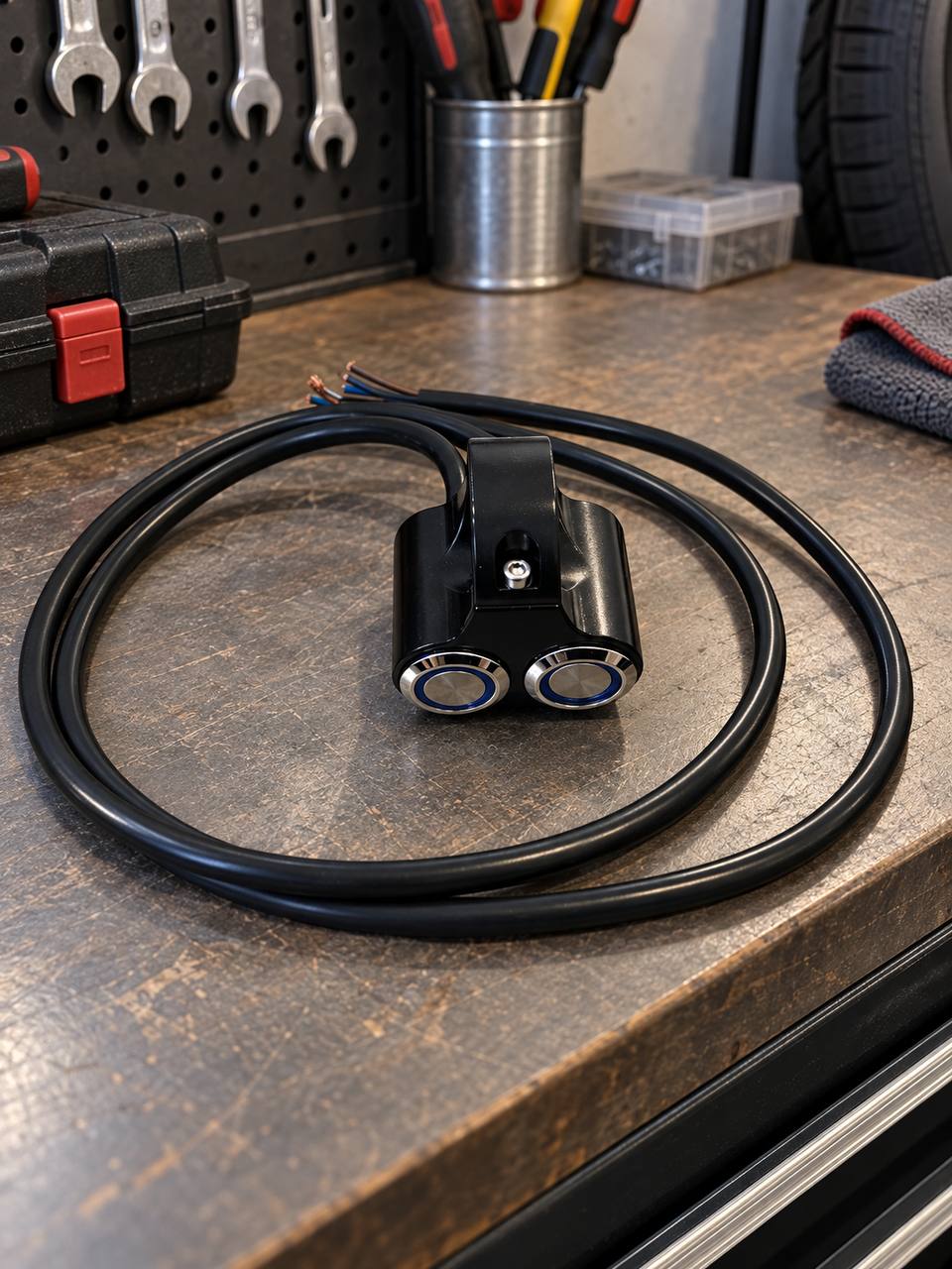 Uniwersalny przełącznik na kierownicę motocykla 22 mm (7/8") – Podwójny przycisk LED 2