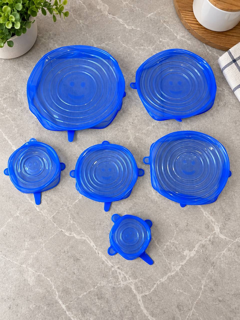 Set of 6 Silicone Lids for Containers, Bowls, and Pots—Blue