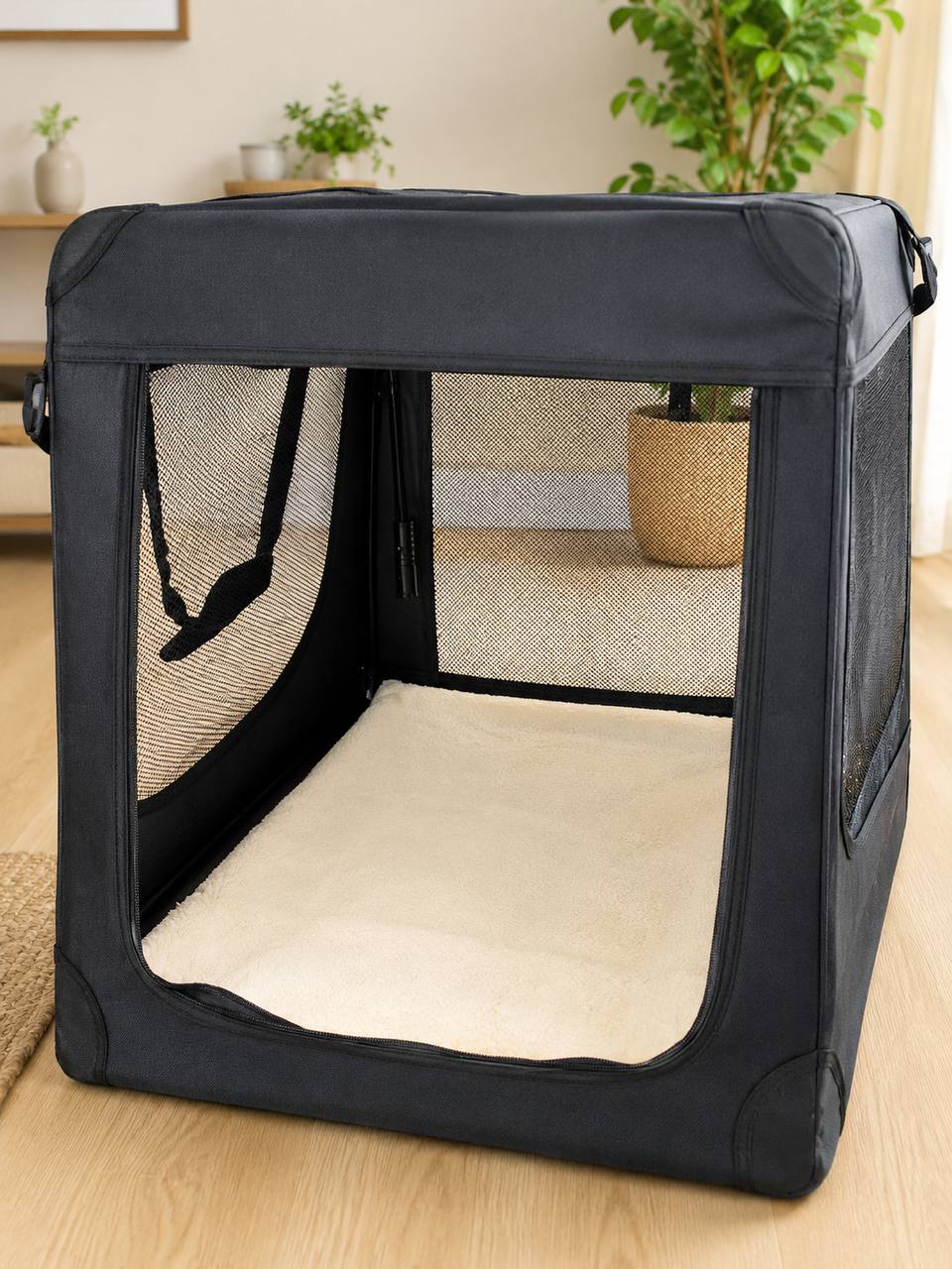 Переноска для собак и кошек Lionto XXL 90×61×65 см, складная, черная 4