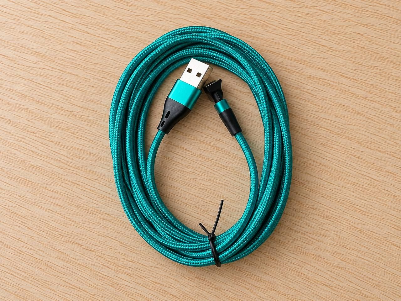 Magnetyczny kabel USB 2 m z kątową końcówką w turkusowym oplocie 2