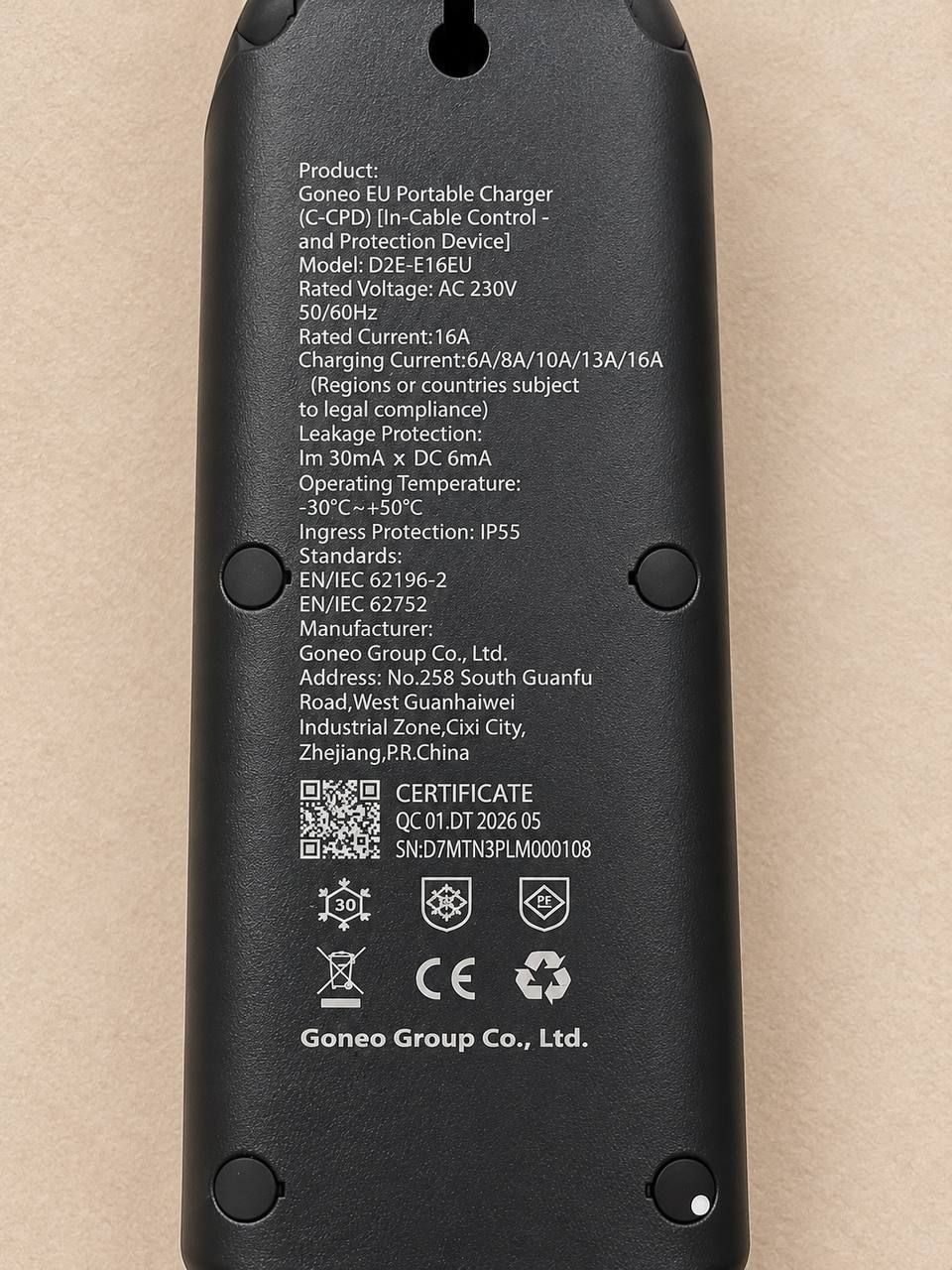 Goneo Type 2 16 A Portable EV Charger, 5 m cable, Schuko plug, model D2E-E16EU 4