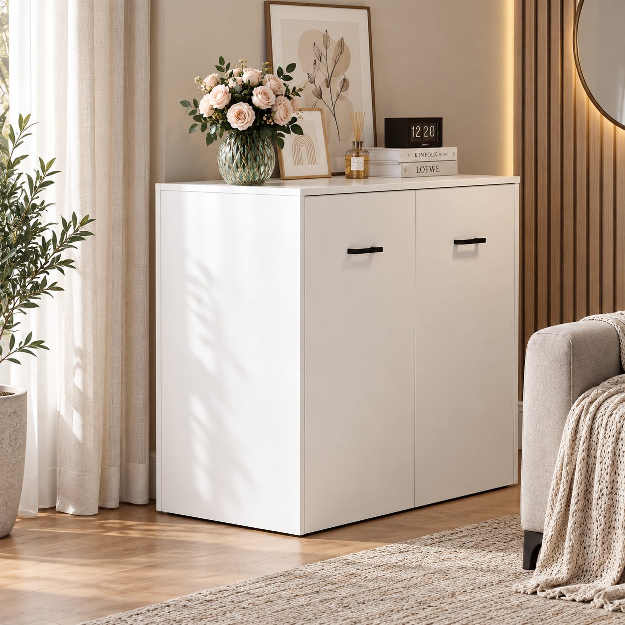 Wardrobe with Fold-Out Bed – 2-in-1, White, on Casters 2