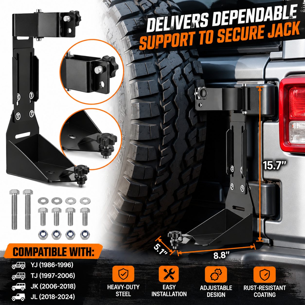 VEVOR Hi-Lift Jack Mount for Jeep Wrangler YJ, TJ, JK, JL - Installation Kit 3